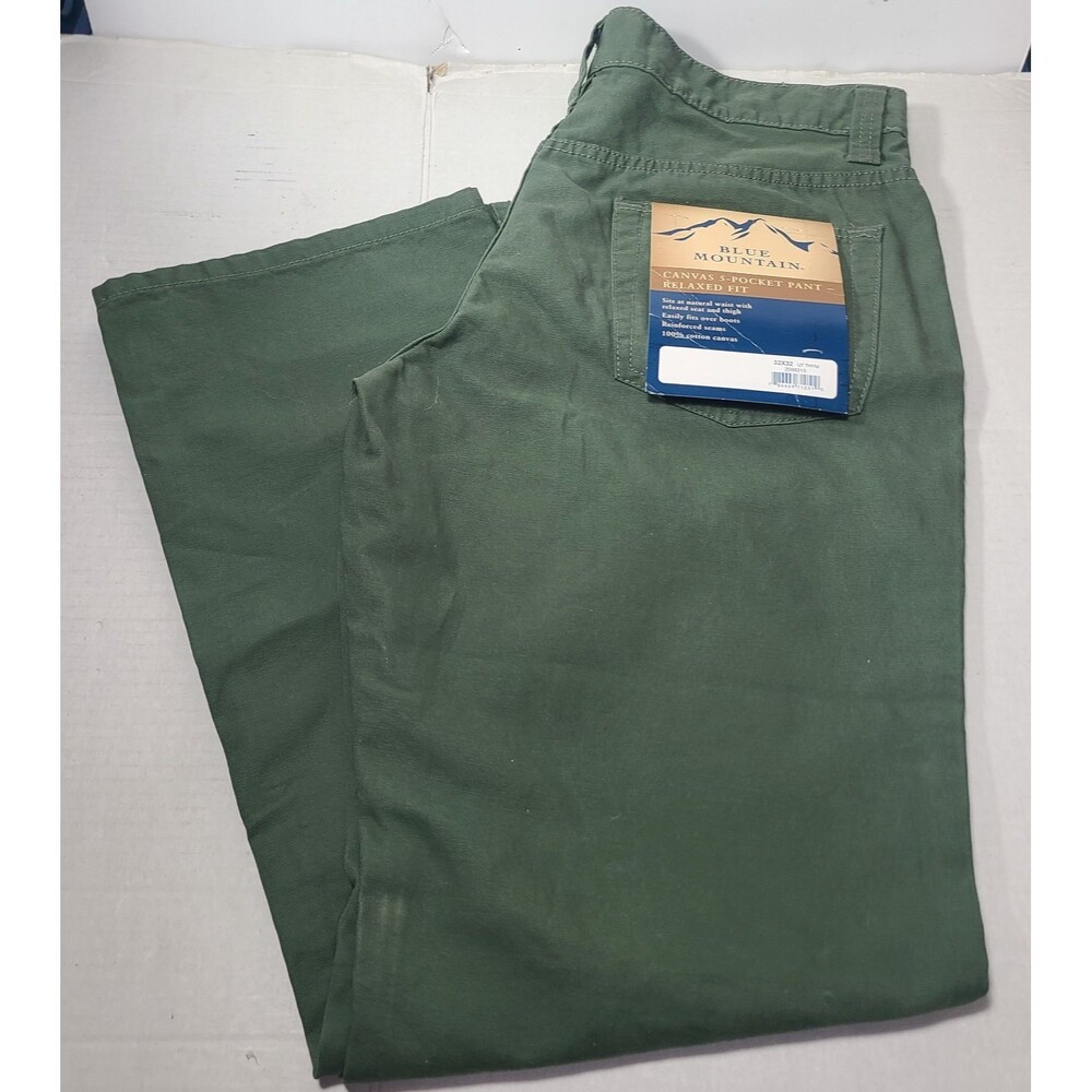 Blue Mountain Canvas Relaxed Fit 5 Pocket Pants Men 32x32 NWT New Green Cotton